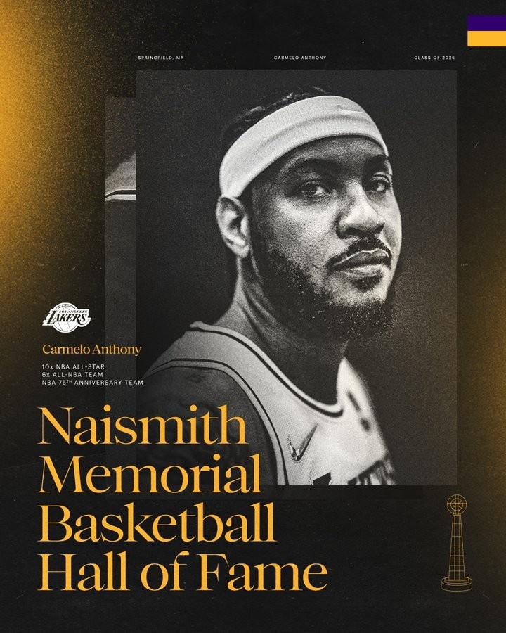 生涯最后一站！湖人官推晒图祝贺安东尼入选名人堂