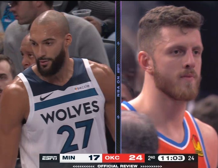 戈贝尔击中哈滕面部吃T 森林狼挑战成功改吹哈滕犯规&但技犯保留